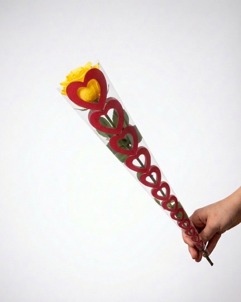 Rosa Básica Amarilla "Corazón Rojo"