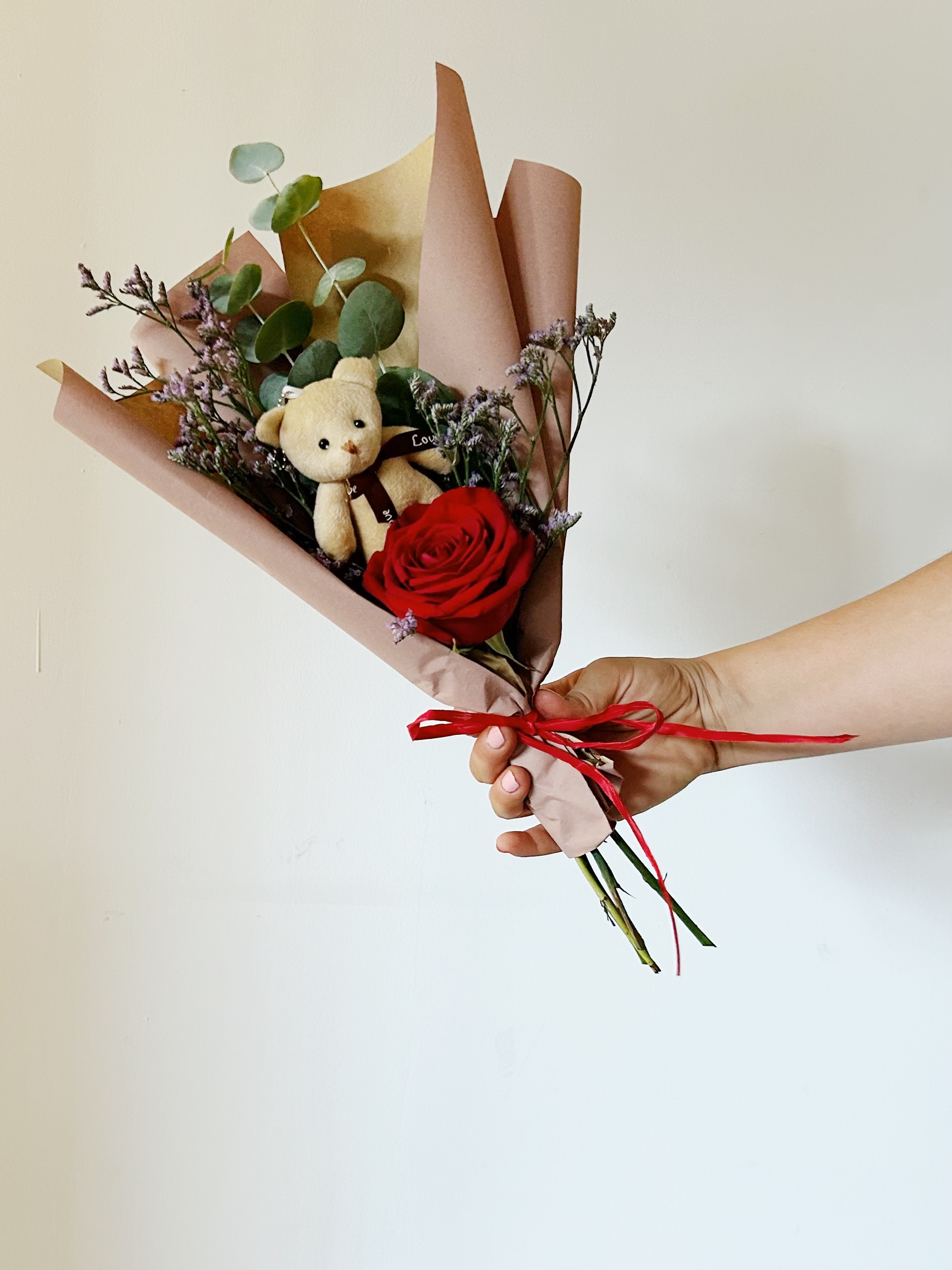 Bouquet of 1 Red Rose and stick Bear "Red Essence"