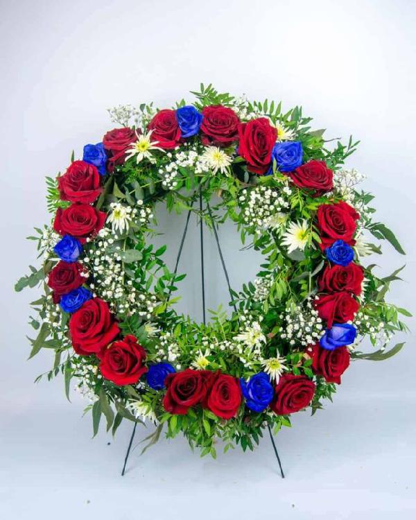 CROWN OF RED AND BLUE ROSES