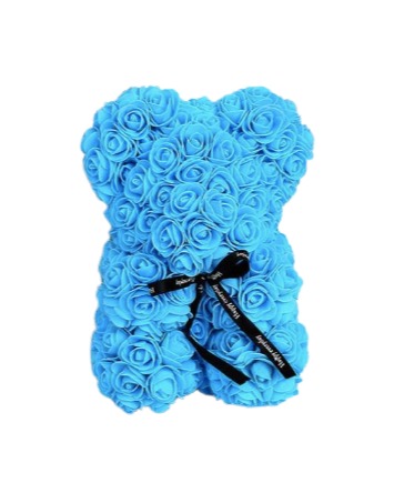 Teddy bear with blue roses "25 cm"