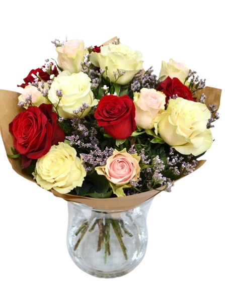 Bouquet of White, Red and Pink Roses "Resilience"